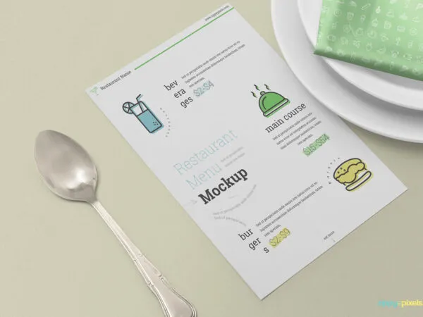 Mockup Featuring Restaurant Menu and Folded Napkin in Plates 1