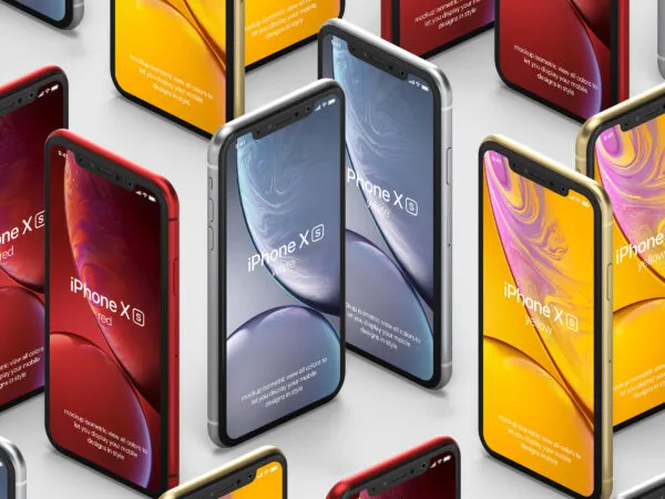 Mockup Featuring Several iPhone XRs Standing Towards Different Directions 1