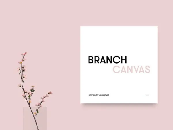 Mockup Featuring Square Canvas on Wall Beside Blossoms 1