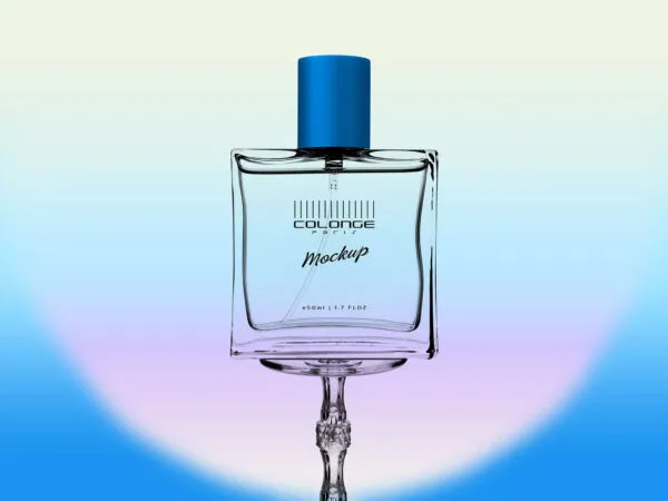 Mockup Featuring Square Perfume Bottle on a Glass Stand 1