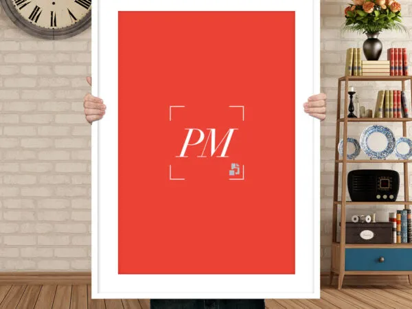 Mockup Featuring Standing Man Holding Poster Frame in Indoor Setting 1