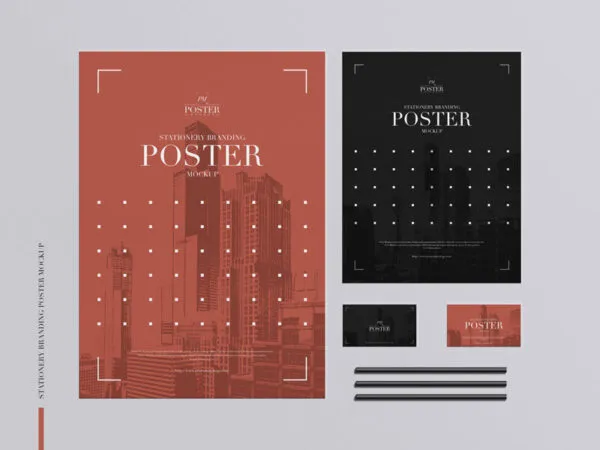 Mockup Featuring Stationery Setting Consisting A3 Poster Letter Size Paper and Business Cards 1