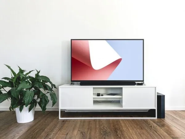 Mockup Featuring TV on a Desk in Indoor Setting 1