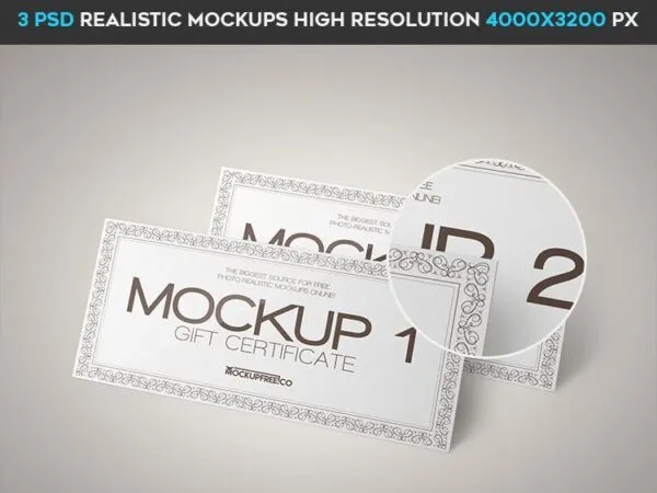 Mockup Featuring Three Shots of a pair of Gift Certificates 1