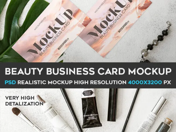Mockup Featuring Two Business Cards in Beauty Products Setting 1