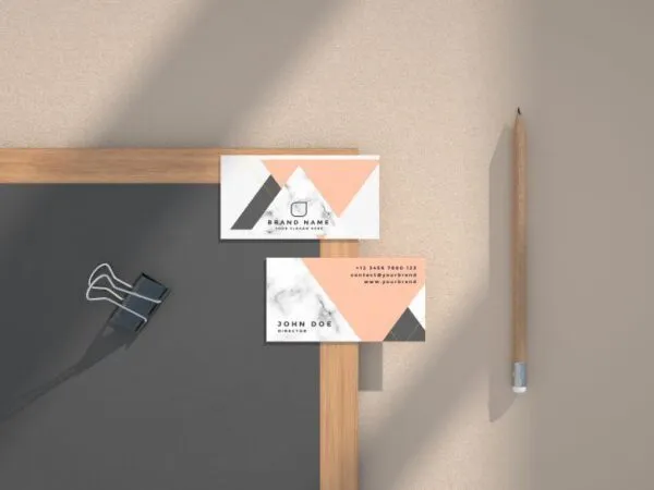 Mockup Featuring Two Business Cards on a Blackboard in Top View 1