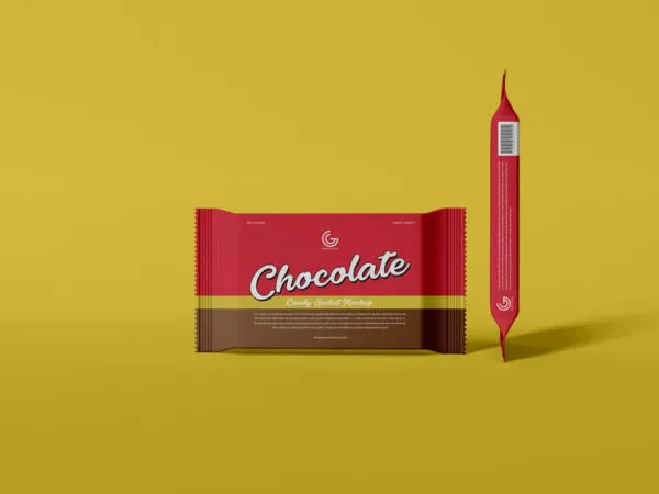 Mockup Featuring Two Chocolate Packets Showcasing Different Sides in Front View 1