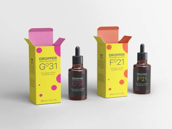Mockup Featuring Two Dropper Bottles Standing with Two Boxes 1