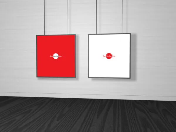 Mockup Featuring Two Gallery Frames Hung From the Ceiling 1