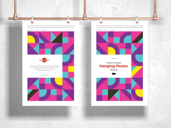Mockup Featuring Two Hanging Vertical Clipped Posters in the Front View 1