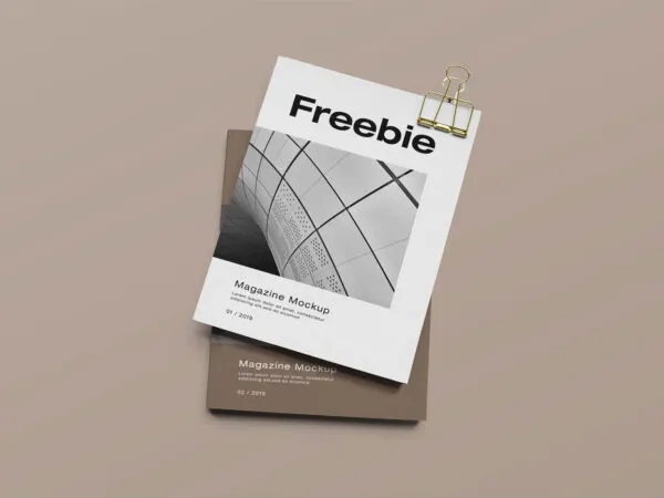 Mockup Featuring Two Magazines with a Transparent Binder Clip 1
