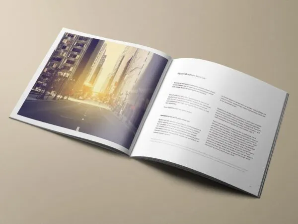 Mockup Featuring Two Pages of Opened Square Brochure 1