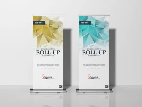 Mockup Featuring Two Roll Up Banner Stands in Exhibition Front View 1