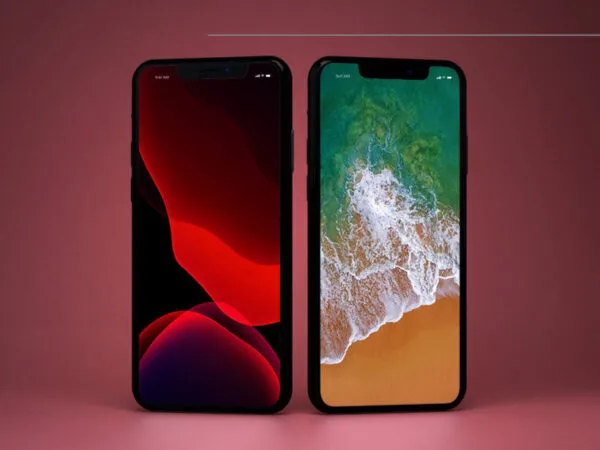 Mockup Featuring Two Standing iPhone 11 Angled to the Sides 1