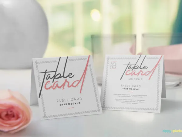 Mockup Featuring Two Table Cards with Rose Flower 1