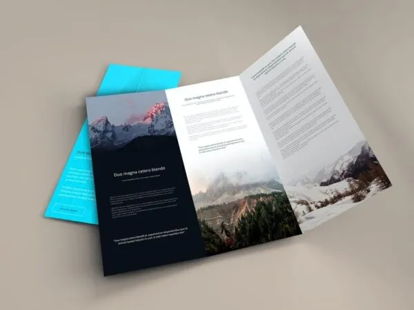 Mockup Featuring Two Tri Fold Brochures Laid at the 34 Angle View 1