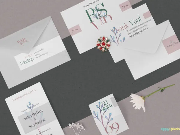 Mockup Featuring Wedding Stationery from Top View 1