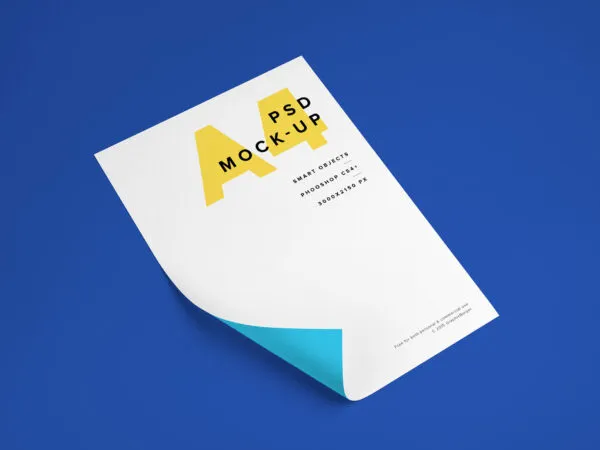 Mockup Featuring a A4 Paper with a Curved Angle 1