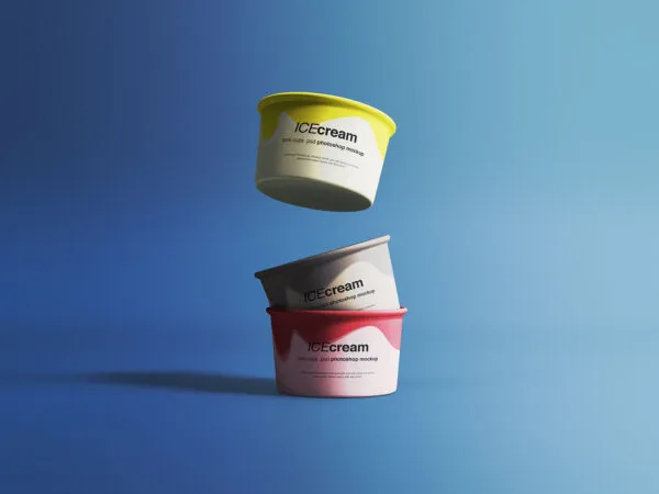 Mockup Featuring a Falling and Two Stacked Ice Cream Cups 1