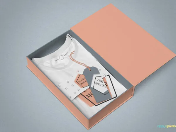 Mockup Featuring a Folded T Shirt in the Packaging Box in Perspective 1