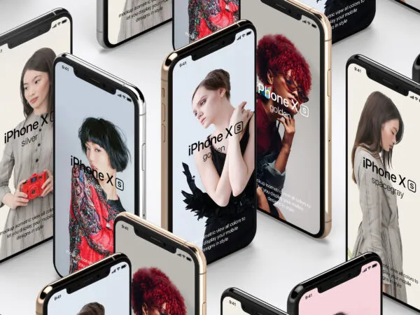Mockup Featuring a Grid of Standing iPhone XS 1