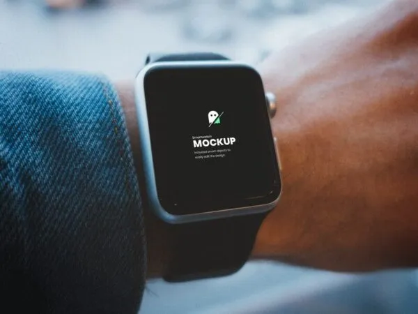 Mockup Featuring a Mans Hand Wearing Apple Watch 1