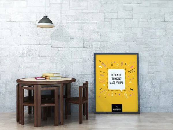 Mockup Featuring a Poster Against Wall in a Gallery Scene with Furniture 1