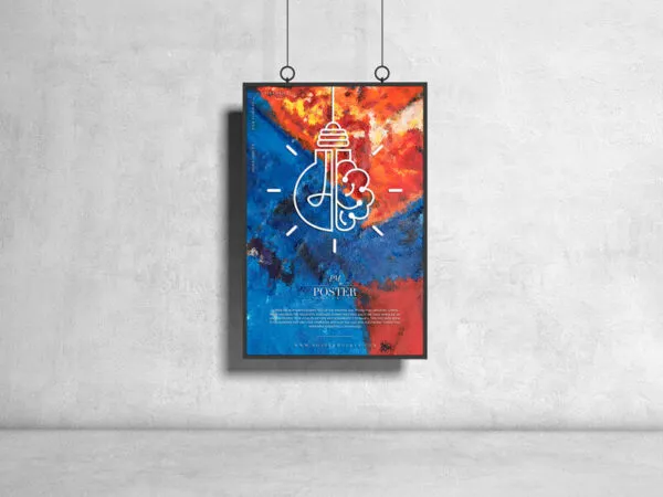 Mockup Featuring a Poster Hanged Over a Wall 1