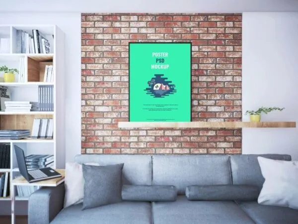 Mockup Featuring a Poster Placed on a Shelf 1