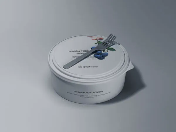 Mockup Featuring a Rounded Food Container with a Fork on Top 1