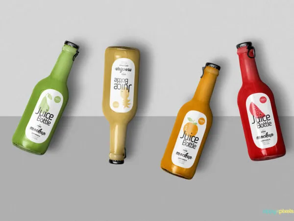 Mockup Featuring a Set of Juice Bottles From Top View 1