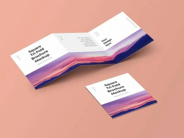 Mockup Featuring a Spread and a Folded Square Tri Fold Brochure 1
