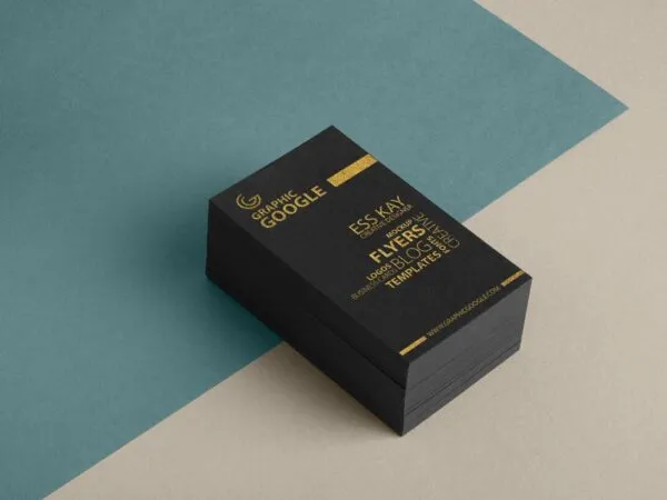 Mockup Featuring a Stack of Foil Business Cards in Perspective 1