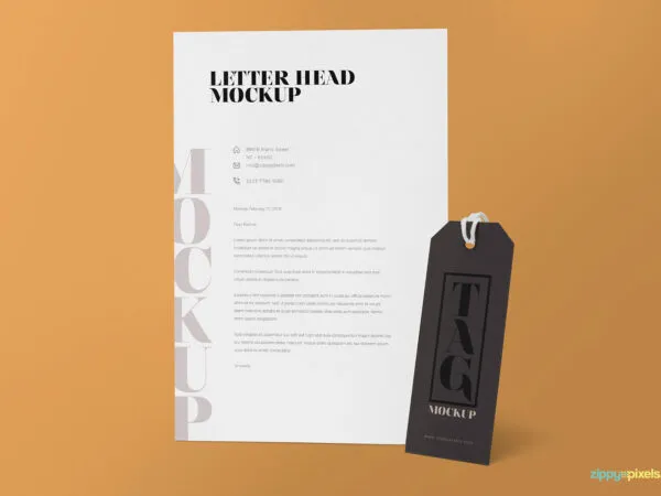Mockup Featuring a Standing Letter and a Tag 1