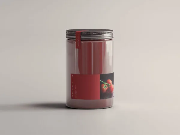 Mockup Featuring a Tomato Jar Placed on a Solid Surface 1