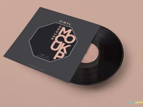 Mockup Featuring a Vinyl Record in Half Side View 1