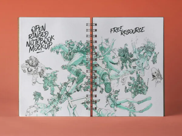 Mockup Featuring an Open Ringed Notebook on a Solid Background 1