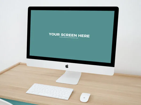 Mockup Featuring iMac on Wooden Desk in Perspective 1