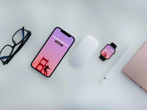 Mockup Featuring iPhone 12 Pro Max and Apple Watch 1