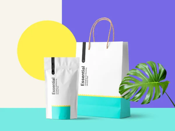 Mockup Featuring the Front View of a Paper Bag and Pack 1