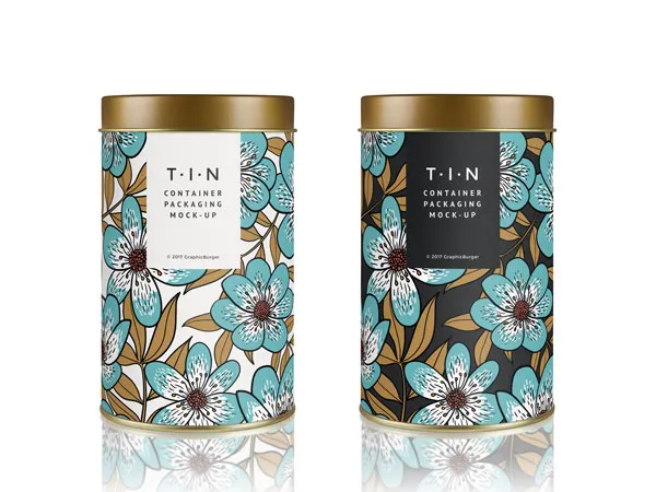 Mockup Modeling Two Floral Cylindrical Tin Containers 1