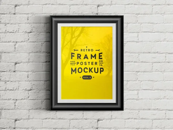 Mockup Modeling a Poster Frame Attached to a Brick Wall 1