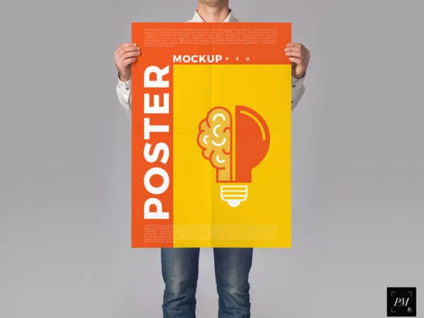 Mockup Presenting a Man Holding a Light Bulb Symbol Poster 1