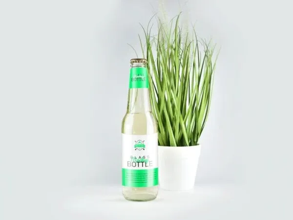 Mockup Showcasing 330ml Clear Glass Bottle with Plant Pot 1
