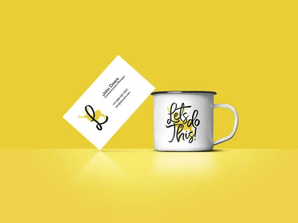 Mockup Showcasing Business Card Laid Against Enamel Mug 1