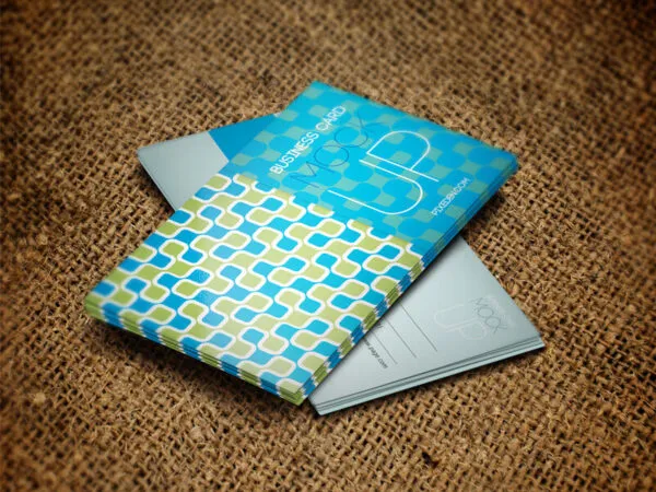 Mockup Showcasing Business Cards on Brown Sackcloth 1