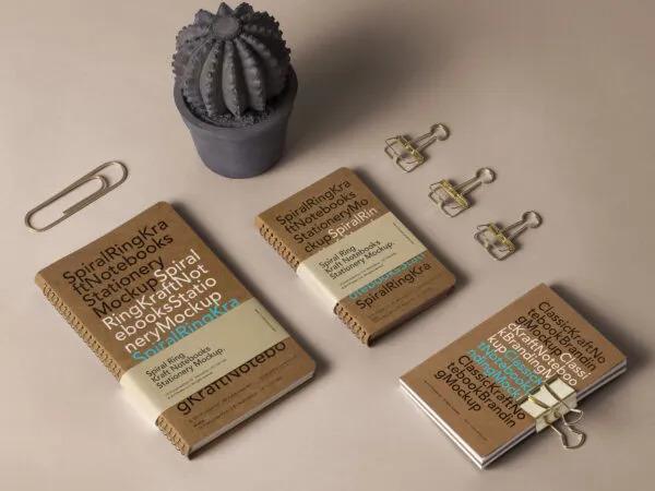 Mockup Showcasing Different Size of Ringed Notebooks Having Labels 1