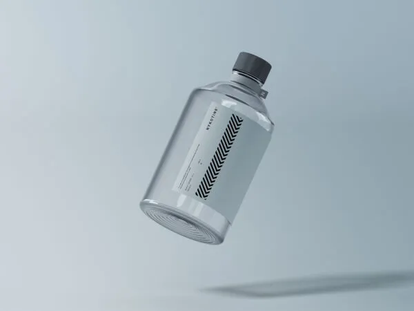 Mockup Showcasing Floating Clear Glass Medical Bottle 1
