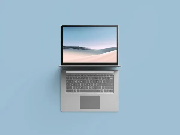 Mockup Showcasing Laptop Top Surface View with Nature Scene Screen 1