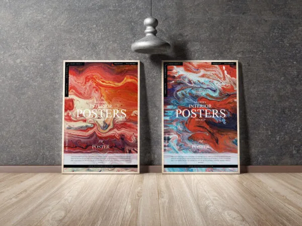 Mockup Showcasing Modern Interior Posters on Wooden Floor 1